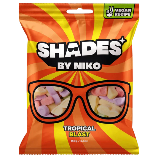 Shades by Niko tropical blast candy package with orange and yellow design